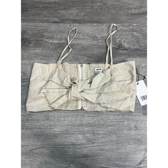 Jason Wu Women’s Beige Crop Bow Top Beige Size medium NWT Designer Luxury Boho - Picture 2 of 9
